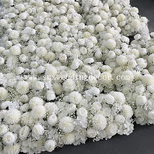all white wedding flower runner